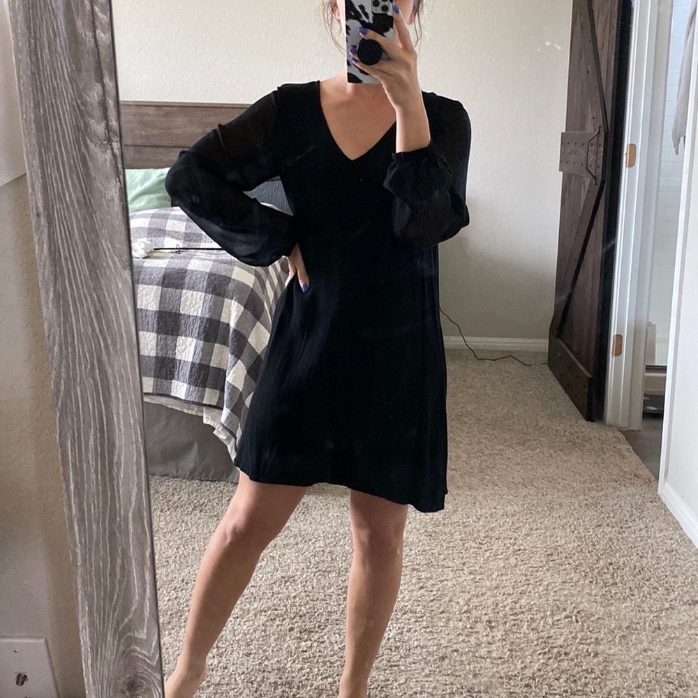 Express flowy dress with sheer sleeves